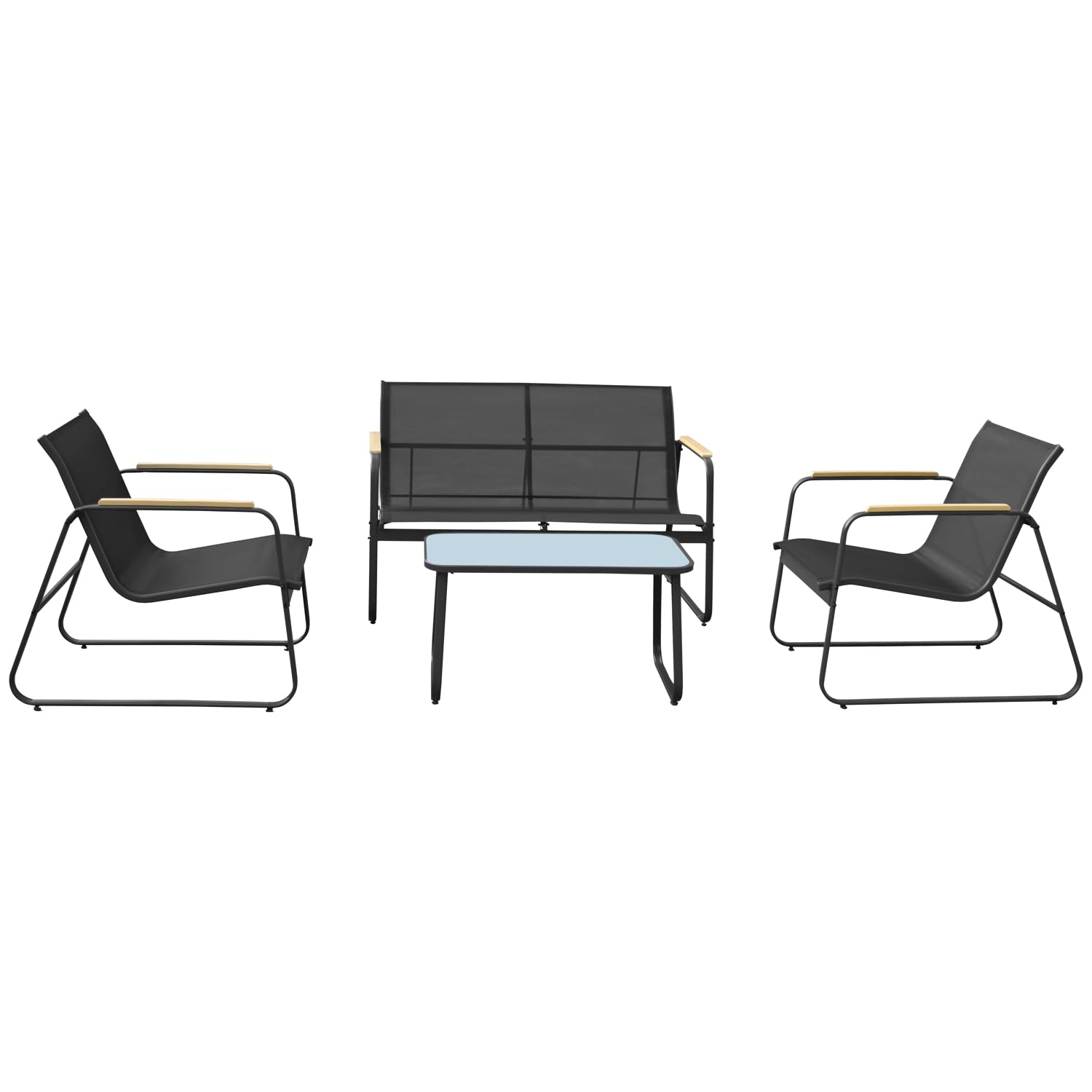 Happy Garden Salon de Jardin Tenerife en textilene Noir, 4 Places, disposant d'un canapé, de 2 fauteuils et d'une Table Basse rectangulaire