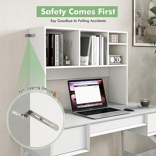 Image of Tangkula Desktop Bookshelf, Countertop Storage Hutch with 4 Shelves for Computer Desk, Desktop 2-Tier Display Rack, Multipurpose Wood Desktop Hutch Storage Organizer for Dorm Office Home (White)