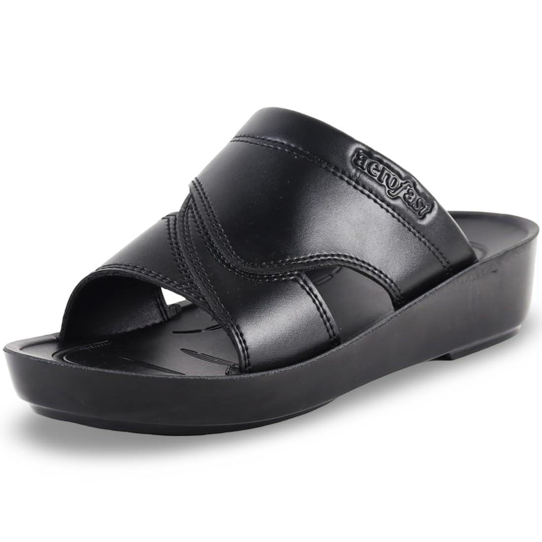 aerofast Men's Comfort Platform Slides - Orthopedic Open Toe Sandals with Arch Support, Leather Upper, Non-Slip Casual Summer Shoes 39 EU-picture-35