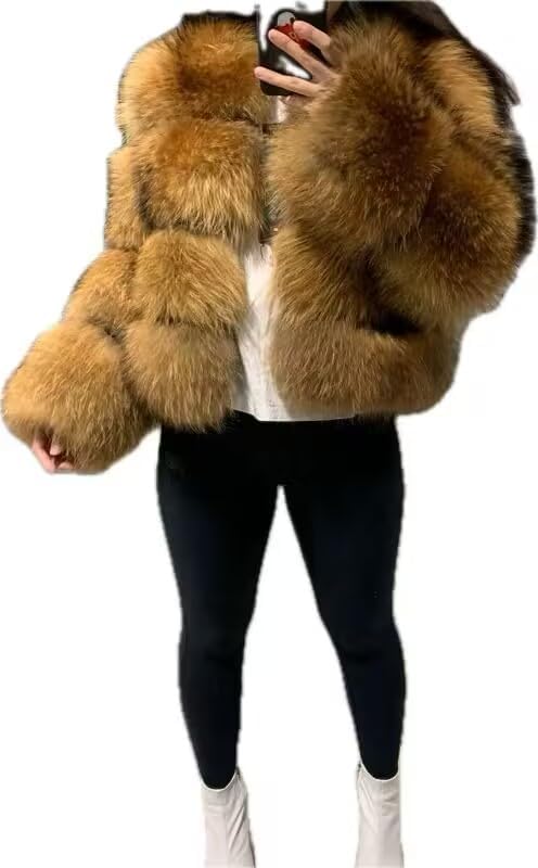 Wholesale Short Ladies Cropped Top Faux Fur Coats Women Splicing Raccoon Fur Jackets