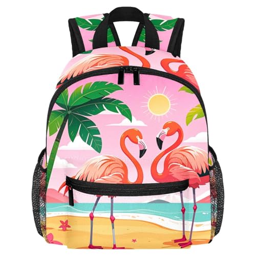 Sac à dos préscolaire flamant rose et palmier - Petit sac fille imprimé tropical