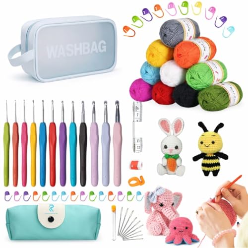 Image of LeafLoom Premium Crochet Kit for Beginners | Yarn Bundle with Crochet Hooks, Knitting Tools, Stitch Markers, Soft Wool Yarn & DIY Amigurumi Patterns | Complete Craft Kit for Crochet Projects & Handmade Toys