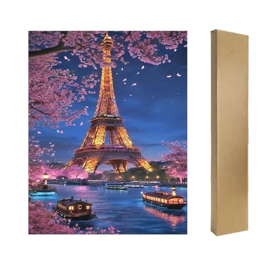 DCIDBEI Diamond Painting Groß Eiffelturm Paris Kirschblüten 40x50cm Diamant Painting Bilder Landschaften Paris Nachts DIY Malen nach Zahlen Strass Stickerei Kreuzstich Perlen Bilder Gemälde Leinwand