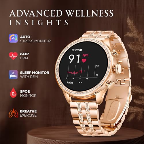 Image of GameSir GenDiva Smartwatch for Women with Bluetooth Calling, 1.69 inch AMOLED Display, 100+ Sports Modes, Health & Sleep Monitor, Voice Assistant, IP68 Waterproof, Long Battery Life, (Diamond Gold)
