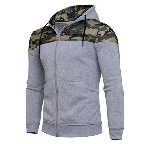 FAMILIZO Sudaderas con Capucha Hombre Chaqueta Camuflaje Chaqueta de Sudaderas con Capucha Manga de Hombres Outwear Tops (S, Gris)