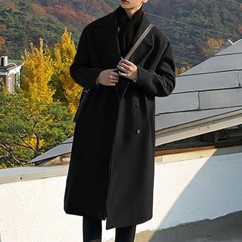 JEShifangjiusu Mens Trench Coat Outdoor Slim Fit Casual Notch Lapel Wool Coat Lightweight Mid-Long Windbreaker Jacket2