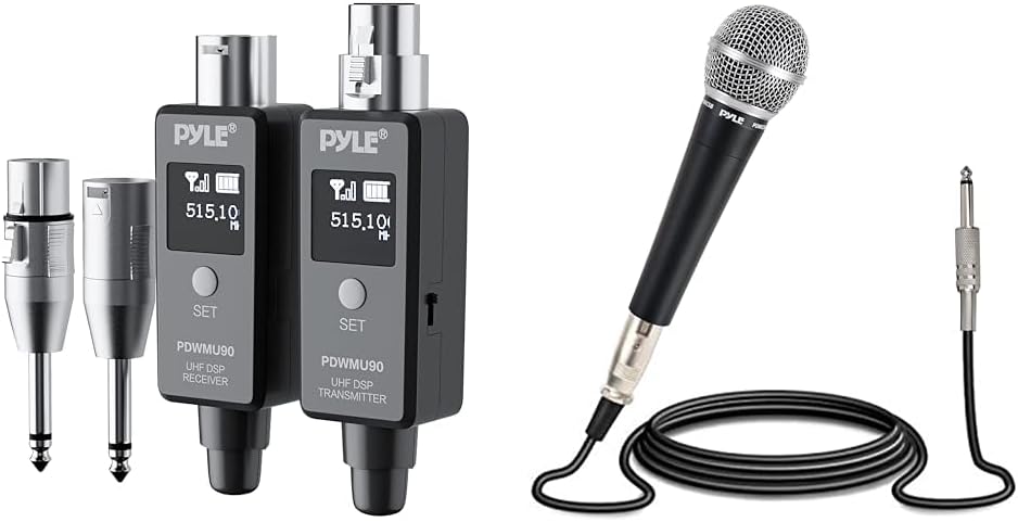 Pyle Multifunctional UHF Wireless XLR Adapter System,Transmitter And Receiver For Dynamic Microphones And Music Sources,48k Frequency Signal Transmission,USB Recharge Capable,90 Feet Range,Dark Gray