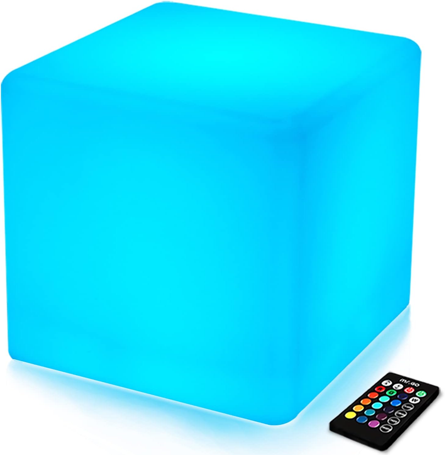 Mr.Go 14-inch Rechargeable LED Cube Light Seat w/Remote, RGB Color Changing LED Cube Chair Stool Side Table, Ideal for Home Bedroom Patio Pool Party Mood Lamp Night Light Decorative Lighting Cube 14-inch