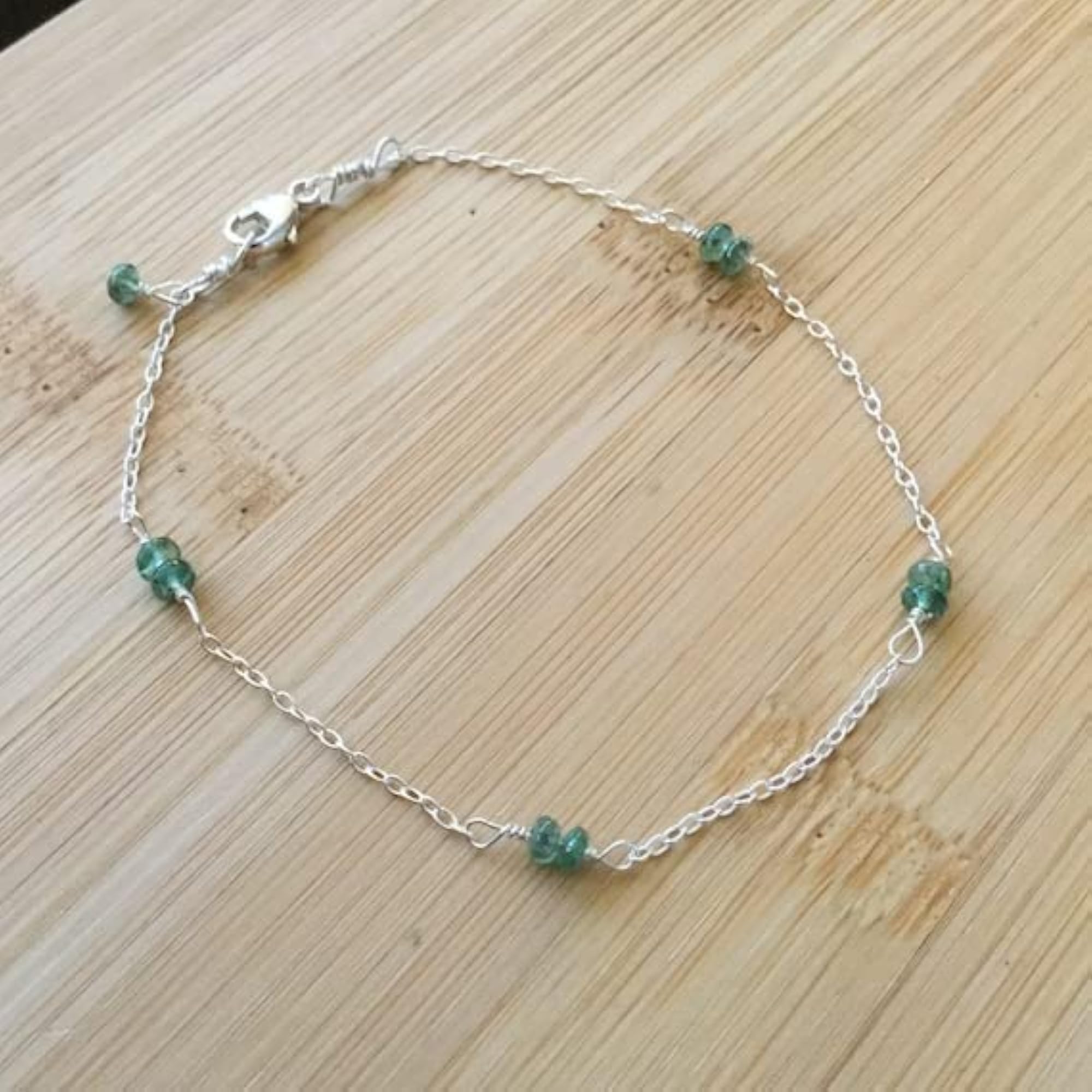 Unisex Silver Plated Emerald Rondelle Bead Bracelet, 7 Inch