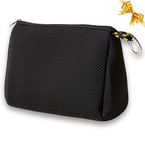 POPUPS Large Makeup Bag with Zipper, Black - Waterproof Neoprene Cosmetic Bag 7.7 x 10.75 x 5 inches