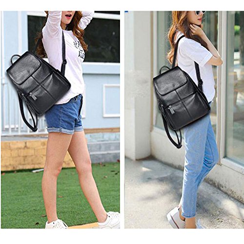 Belle & Lily Black Genuine Pebbled Leather Backpack Purse Casual Daypack Xmas Christmas Gift For Girls Ladies Women Schoolbag (Bl01) #TOP5