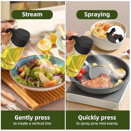 Oil Dispenser for Kitchen, 2 in 1 Olive Oil Sprayer, Olive Oil Dispenser Spray Bottle with Brush, Oil Sprayer for Cooking for Air Fryer, Barbecue, Salad 16oz/470ml (Black) - Image 4
