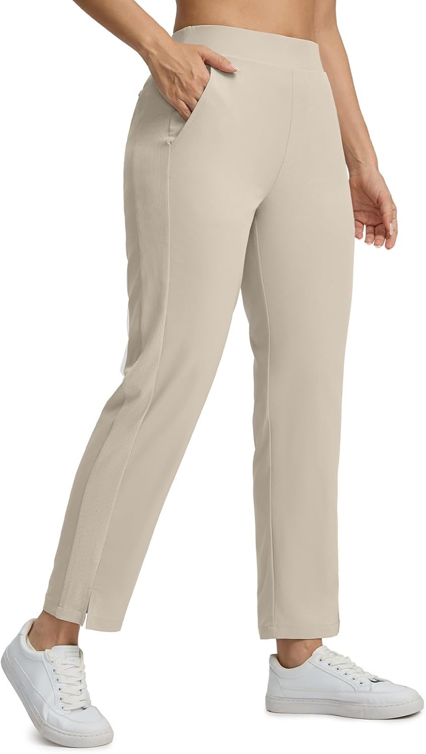 Seamaid Women's Golf Pants with Pockets Lightweight Travel Pants for Athletic Stretch UPF 50+ Regular Small Khaki