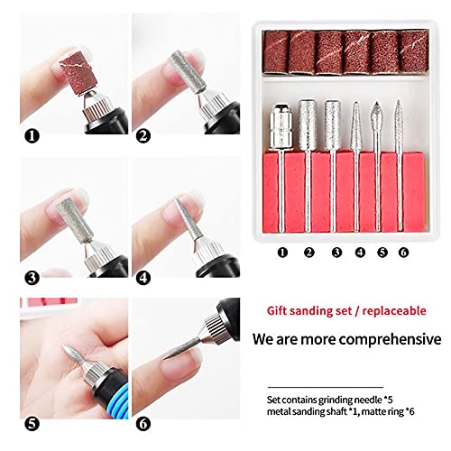 XUBX Elektrische Nagelfräser, Professionell Elektrisch Nagelfeile, Maniküre Pediküre Set für Acryl Gele Kallus Entfernen… – Bild 7