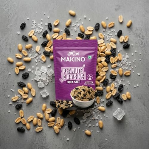 Image of Makino Peanuts & Raisins with Rock Salt, 120g (Pack of 3), High-Protein Healthy Snack | No Artificial Flavours or Colours | Fasting-Friendly (Falahari) | Perfect for Gym, School & On-the-Go | Roasted Peanuts with Black Raisins