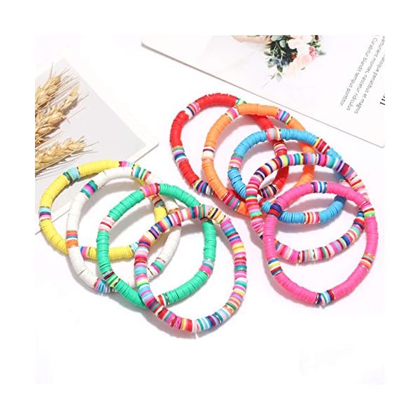 XOCARTIGE Surfer Heishi Bracelets for Women Stackable Rainbow Vinyl Disc Beaded Stretch Bracelets Elastic Layering Friendship Bracelets Boho Summer Beach Jewelry (Style A)