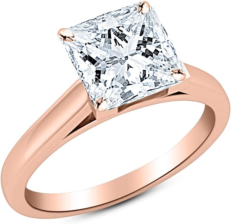 1.2 Carat 18K White Gold Princess Cut Cathedral Solitaire Diamond Engagement Ring D-E Color SI2 Clarity