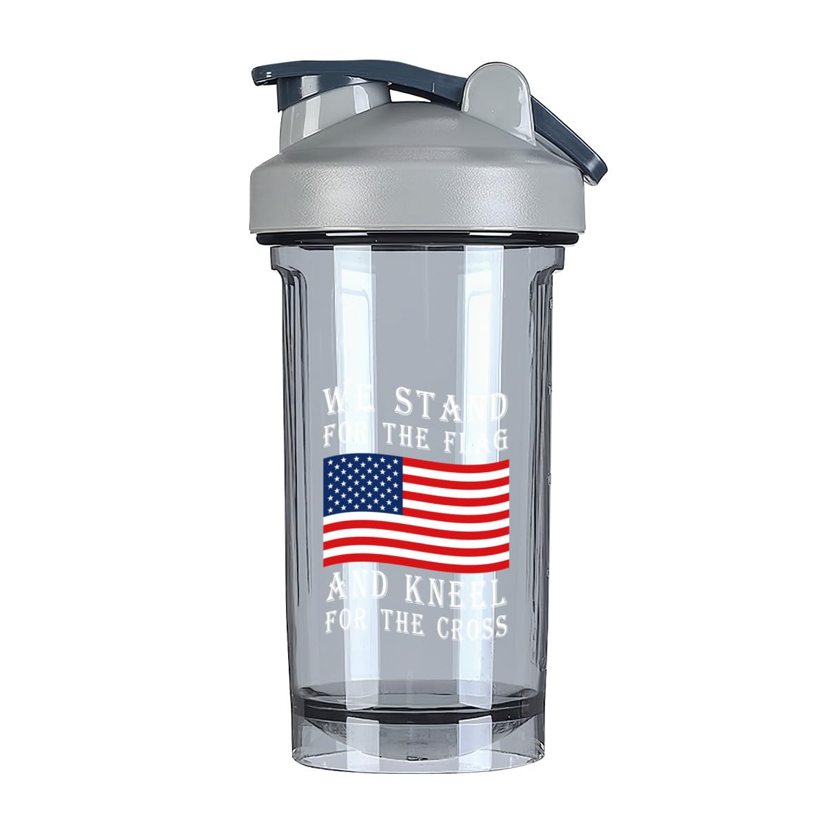 I Stand for The Flag I Kneel for The Cross 3 18 Ounce Shaker Cup,Fashion Theme Pattern Shaker Bottle Leak-proof Workout Shake Bottles 500ML/18 oz Perfect for Pre Workout Gray 0