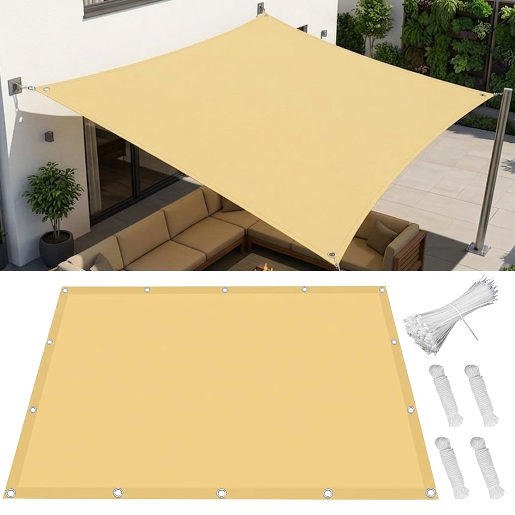 Sun Shade Sail 2x4m, Rectangular Waterproof Polyester Canopy, 95% UV Blocking Sun Shade Cloth with Grommets, Heavy-Duty Sunscreen Awning Cover for Outdoor Patio, Garden, Balcony, Light Yellow