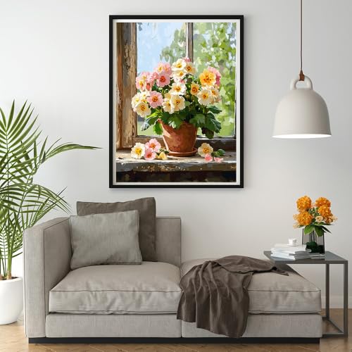 Image of Moohue Art Crafts 14ct Counted Cross Stitch Patterns Kits Flowers Printed Stamped Cross Stitch Kits for Adults Needlepoint Kits (Beautiful Flowers)