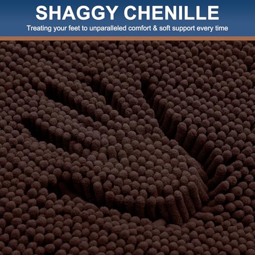 Smiry Luxury Chenille Bathroom Rugs 70x24, Extra Soft and Absorbent Shaggy Bath Mat, Machine Washable, Non-Slip Plush Carpet Runner for Tub, Shower, and Floor, Home Decor Accessories, Brown