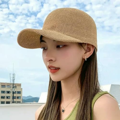 Unisex Summer Breathable Straw Baseball Cap Outdoor Sun Hats Solid Color Adjustable Shade Beach Hats2