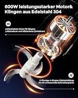 Bear 2L+1.8LFleischwölfe Zerkleinerer Elektrisch, Glas+Edelstahl，600W 2 Geschwindigkeit, Häcksler mit 4-Edelstahlklingen und Fleischwolf, Chopper für Fleisch,Babynahrung,Obst,Gemüse – Ansicht 6