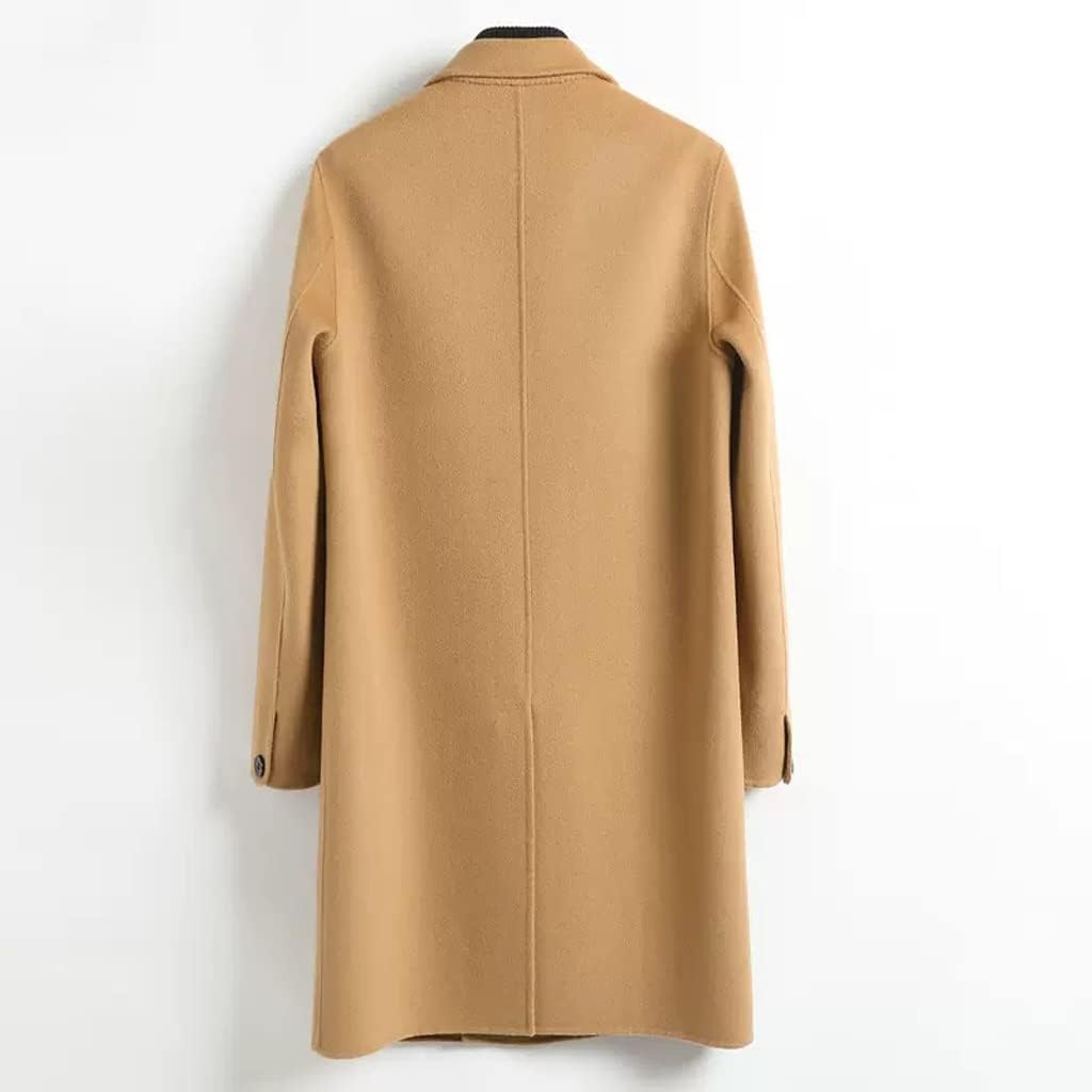 Double-Breasted Tweed Coat Men's Double-Sided Nylon Jacket Autumn and Winter Trench Coat(L Code)