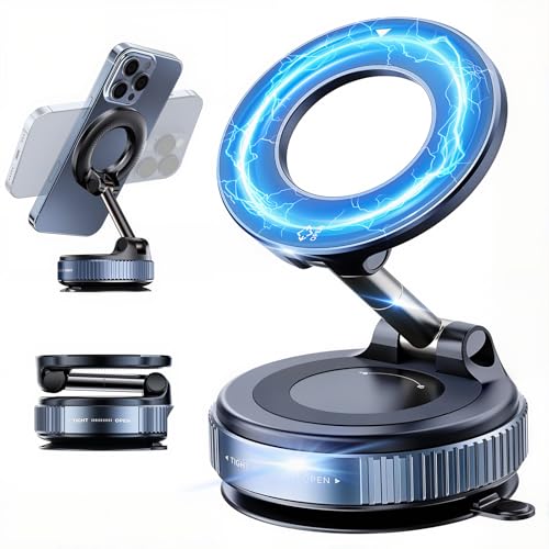 Woyuosn Eptchn Vacuum Magnetic Phone Holders for Car Foldable Portable Cell Phone Holders 360 Foldable Magnetic Phone Mount (Black)