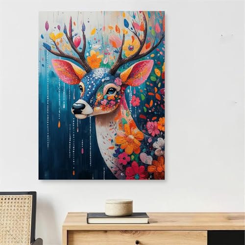 Peinture Numéro Adulte Cerf Sika Toile 60x90cm avec 3 Pinceaux et Peintures Kit Modèle 299