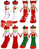 Itscolofy 4 Pairs Funny Christmas Socks, Magnetic Hand Holding Socks, Christmas Stocking Stuffers for Women Men Couples, White Elephant Exchange Gifts, Xmas Secret Santa Gag Gifts