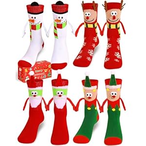 Itscolofy 4 Pairs Funny Christmas Socks, Magnetic Hand Holding Socks, Christmas Stocking Stuffers for Women Men Couples, White Elephant Exchange Gifts, Xmas Secret Santa Gag Gifts