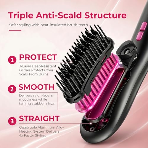 Wireless Straightening Comb with Spray Mist, 3 in 1 Wireless Hair Straightening Comb, Wireless Anti-Frizz Styling Brush, 3 Heat Settings, 3000mAh Rechargeable, for All Hair Types, Black — view 5