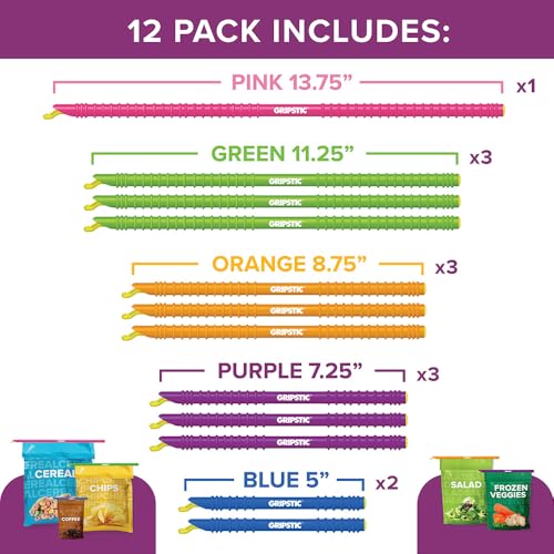 GripStic 12-Pack Assorted Bag Sealers – Airtight Reusable Ch