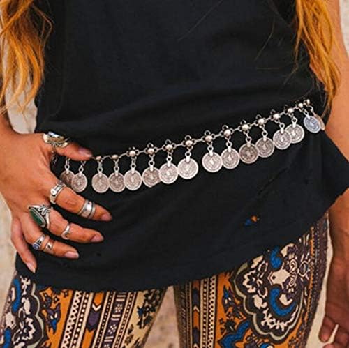 idealway Gypsy Silver Dangle Coins Belly Chain Hippie Boho Belt Belly Dance Chain Body Jewelry - Image 3