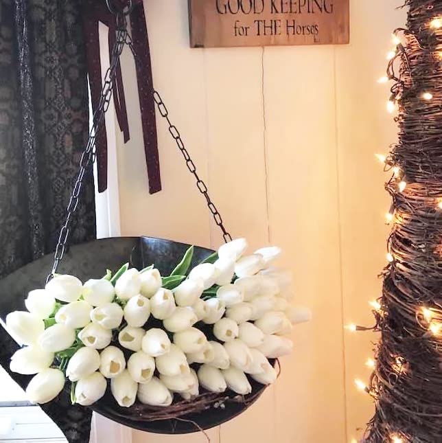 20pcs Artificial Tulips Flowers Fake Faux PU Tulip Bouquet Real Touch Flower Arrangement for Home Room Office Party Wedding Decoration Excellent Gift Idea for Mothers Day (White) image 3