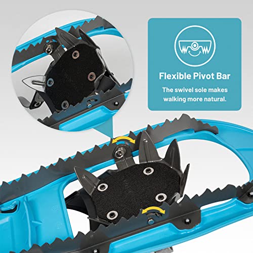 G2 23 Inch Mountain Terrain Snowshoes, with Improved Extended Crampon, EVA Foam Padded, Flexible Pivot Bar, Tote Bag, Blue - Thumbnail 3