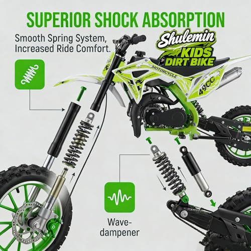 Image of 50CC Kids Dirt Bike,2-Stroke Gas Powered Mini Dirt Bike for Kids Up to 35 MPH Off-Road Motorcycle with 10-Inch Tires Disc Brakes 330LBS Max Load Pull Start Gift for Boys Girls Youth 8-14 (GREEN2 2026)