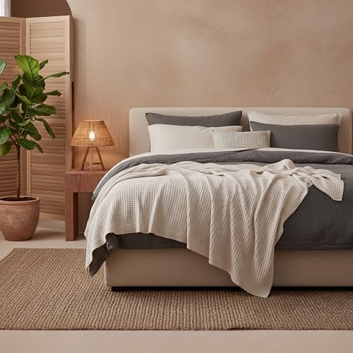 Image of Bedsure 100% Cotton Blanket King Size for Bed - Cooling Breathable and Soft for Summer, Thick Cozy Waffle Weave Blanket Gifts for Women, Beige, 104x90 inches