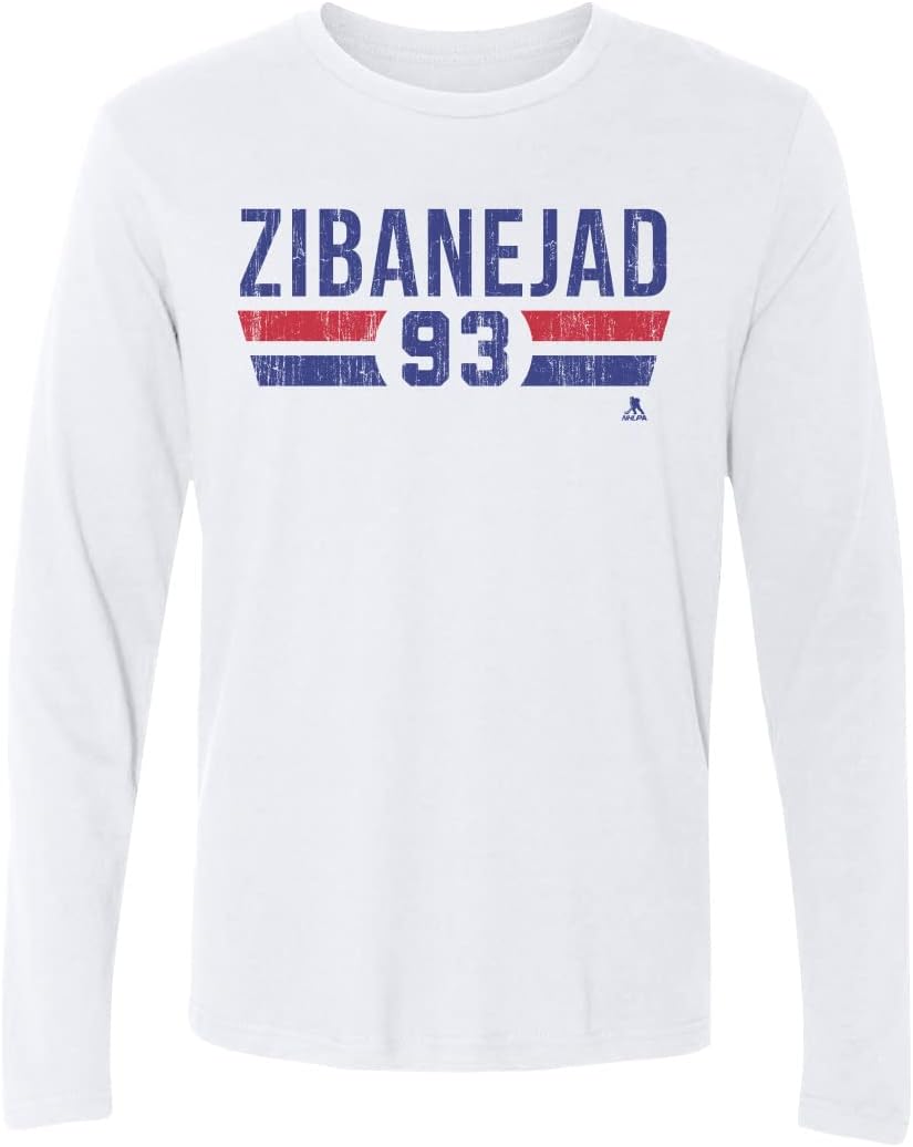 500 LEVELMika Zibanejad Long Sleeve Shirt - Mika Zibanejad New York R Font (White, Medium)
