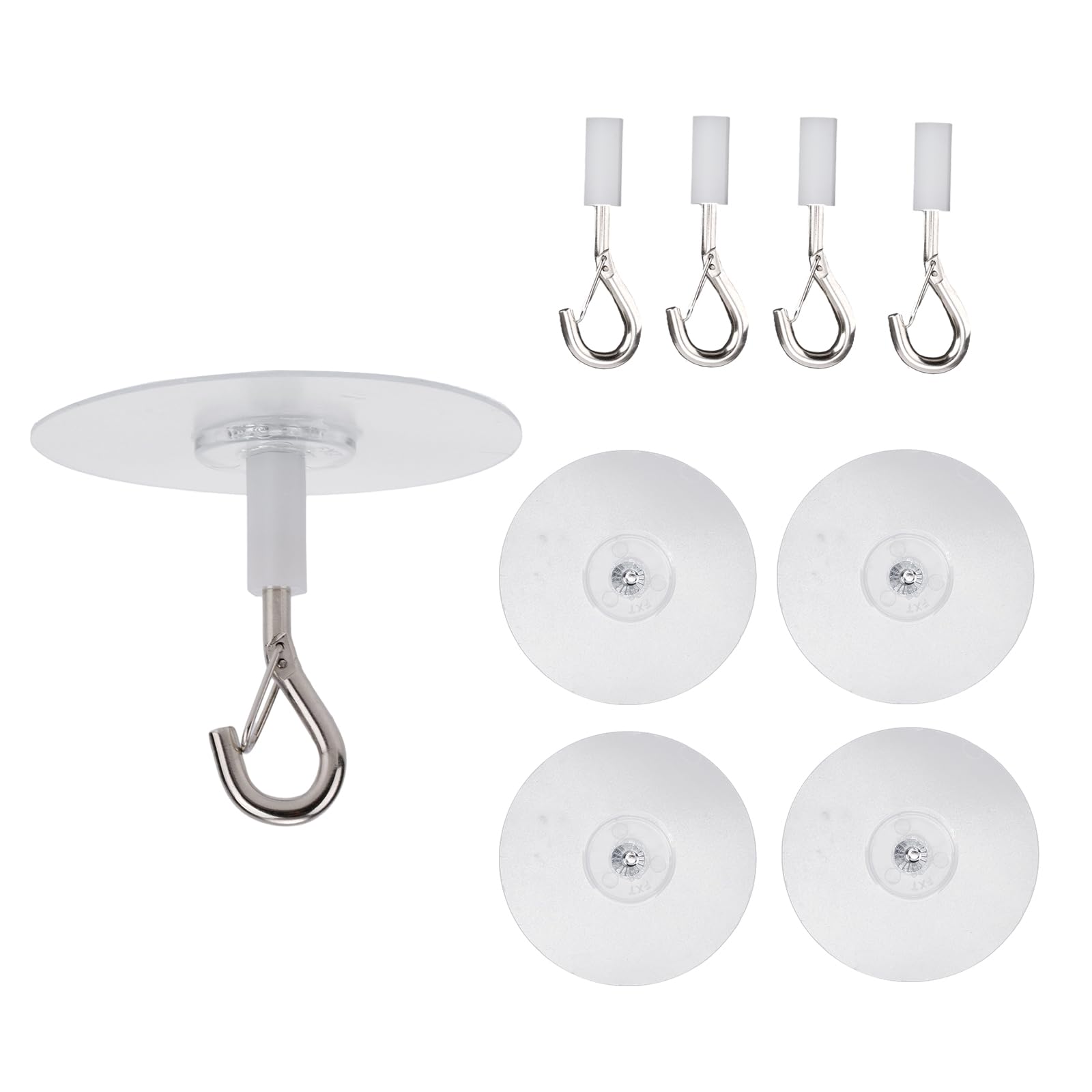Penitue 5pcs Strong Self Adhesive Ceiling Hooks, Heavy Duty Clear No Drill Ceiling Hook with Safety Clasp for Fan Plants Wind Chimes Lights Kitchen Bathroom Office Storage Organization