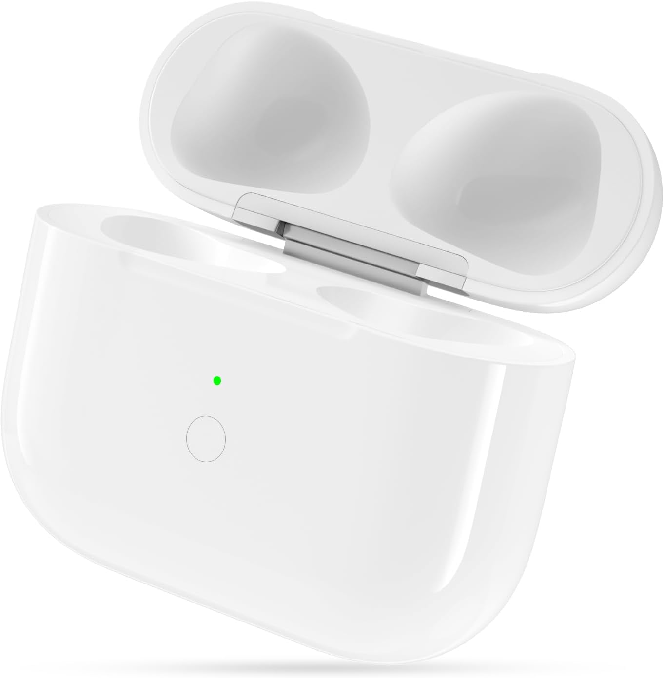 wireless charging case replacement with airpods 3rd gen, only compatible with airpod 3rd generation charger cases, with blue-tooth pairing sync button & l-port, white (no earbuds)