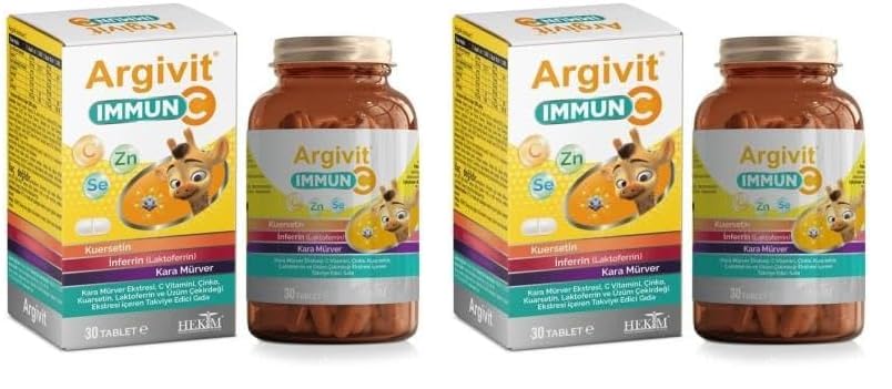 Argivit Immun C Tablet Kara Mürver, C Vitamini, Çinko, Kuersetin, Laktoferrin, Üzüm 30 Tablet (2 paketi)