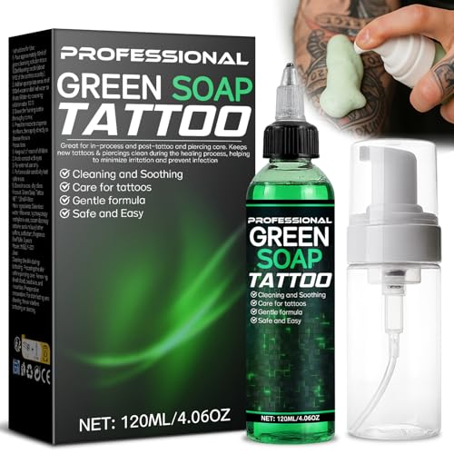 Vereclue Green Soap Tattoo (4OZ) - Concentrated Tattoo Soap with Foaming Bottle 120ml Wash Cleaning Supplies for Tattoos Piercings Clean Skin Equipment