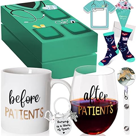 Before Patients, After Patients 11 oz Coffee Mug and 15 oz Stemless Wine Glass Set Gifts Idea for Nurses, Doctors, Hygienists, Assistants, Physician, Dentists, Nurses' week Birthday Graduation Gifts Cover