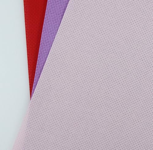 Image of KCS 3 pc of 15 inch x 18 inch(38cmx45cm) Counted Cross Stitch Cotton Aida Cloth Needlework Rolled Fabric Box,16CT,Lavender+Pink+Red