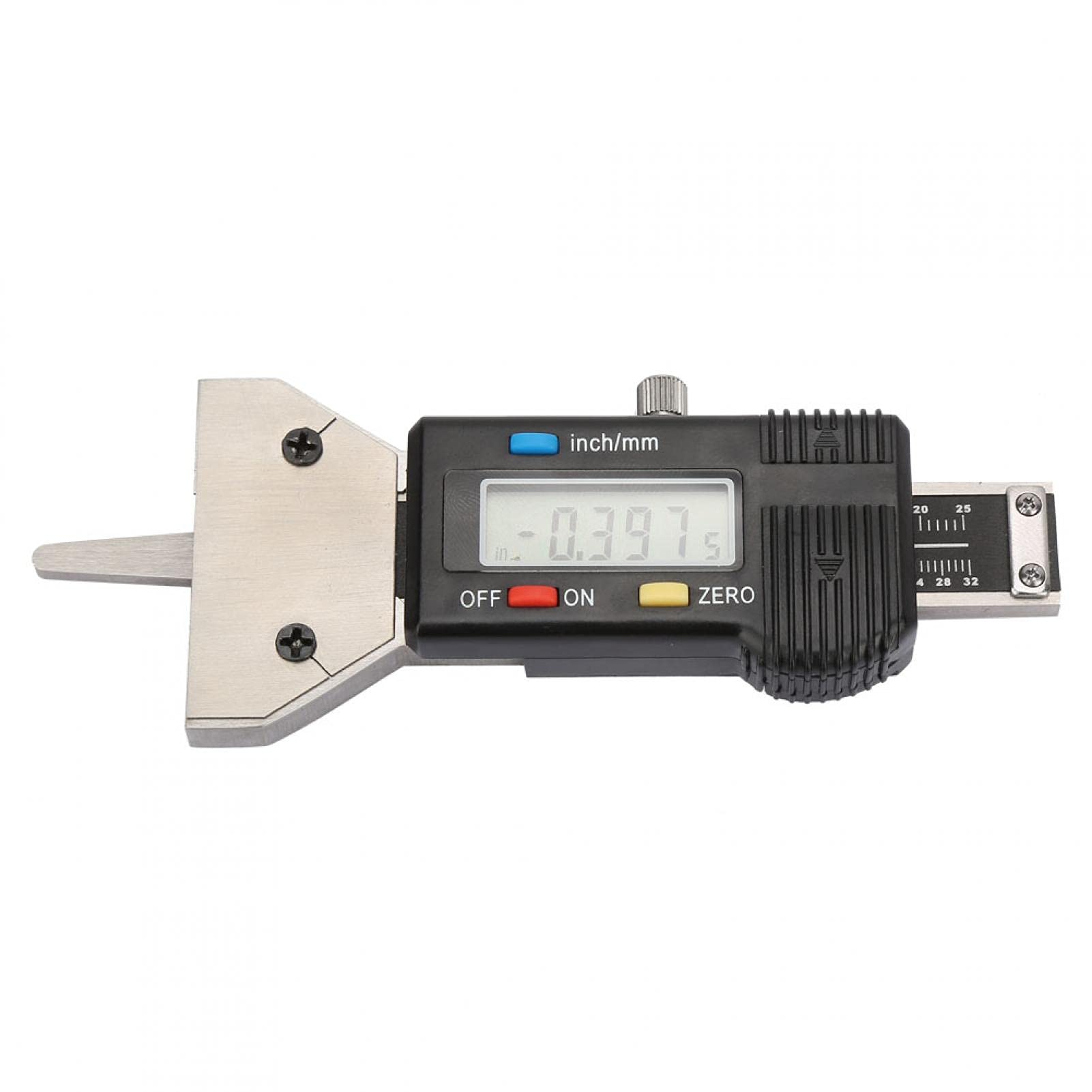 Miernik głębokości opon, miernik głębokości bieżnika, wykrywanie opon 0-25mm LCD cyfrowy miernik głębokości opon 0.01mm narzędzie do pomiaru bieżnika