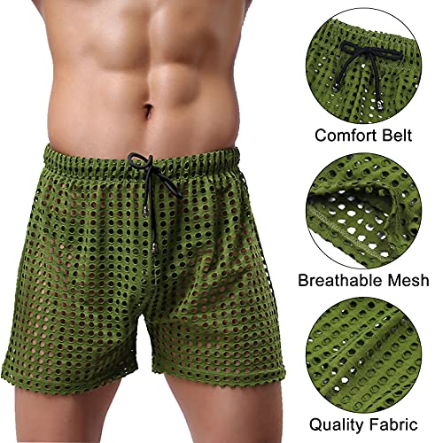 Panegy Men's Muscle Shorts Fishnet Openwork Boxer Shorts Workout Running Gym Mesh Hot Shorts Swim Trunks4