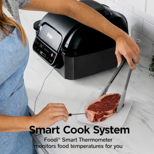 Image of Ninja Foodi Smart 5-in-1 Indoor Grill | With 4-Quart Air Fryer, Roast, Bake, Dehydrate, and Smart Cook System | Black | LG451BK