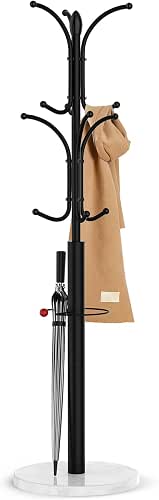 Coat Rack Freestanding,12 Hooks Coat Racks with Natural Marble Base